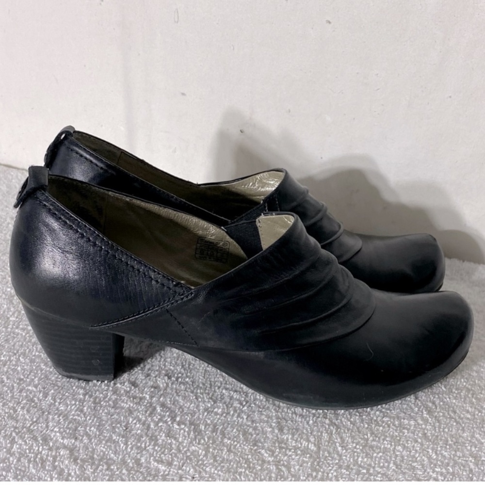 Gerry Weber Black Leather Slip on Ankle Booties W Low Chunky Heel 41